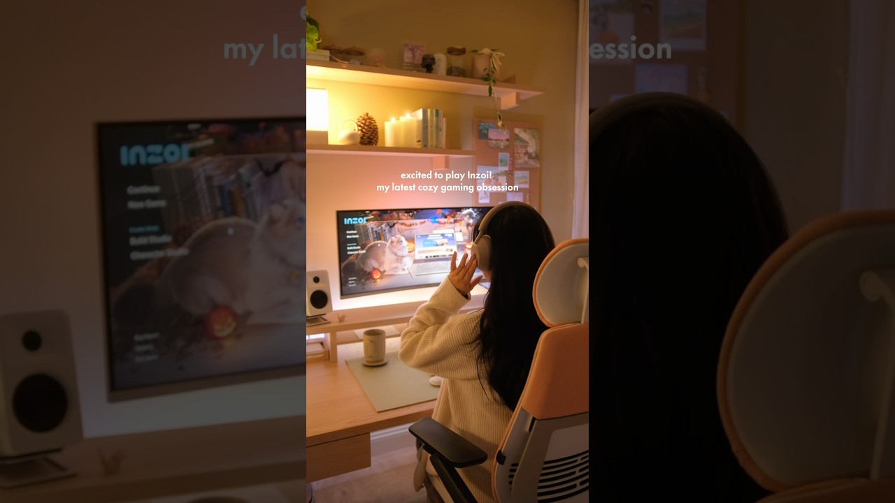 my kind of weekend night 🎧🕯️☕️ #cozygaming #cozydesksetup #macstudio  #gamingsetup #gaming #inzoi