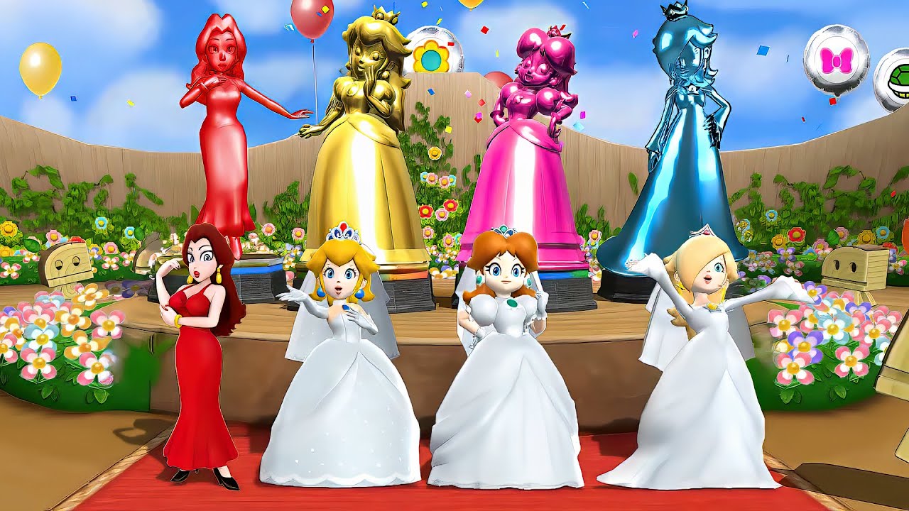 Mario Party 9 Special Step It Up - All Princesses in Wedding Dresses Win!