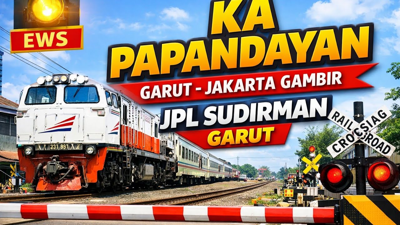 Railway Crossing Garut | KA Papandayan Melintas di JPL Sudirman | Lampu EWS Aktif