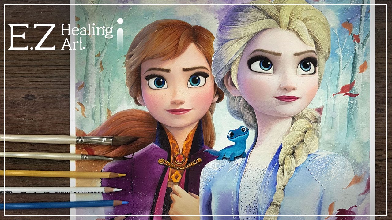 Frozen2 Elsa,Anna drawing/겨울왕국2 안나,엘사그리기/수채화 손그림 - character drawing [E.Z healingArt]