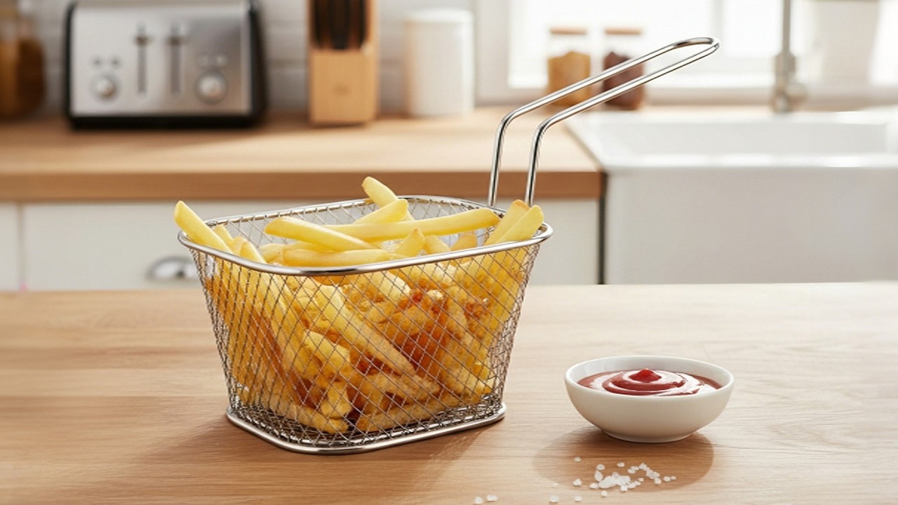 Mini Square Fry Basket &ndash; Smooth Design, Easy Clean & Stackable for All Your Frying Needs