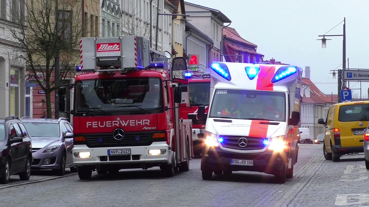 [Tragehilfe Rettungsdienst!] DLK 23/12 + LF 20/16 FF Ribnitz-Damgarten + RTW RW Damgarten