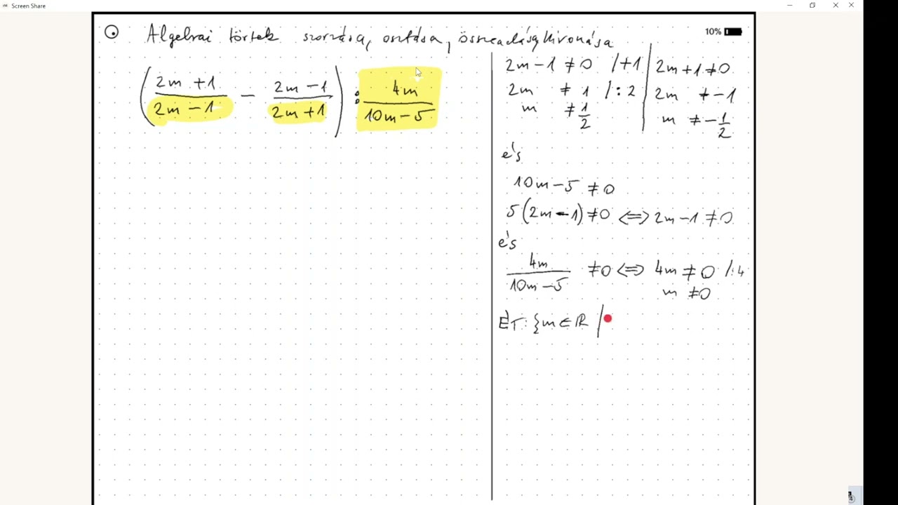 Algebrai törtek 06 - összevonás, szorzás, osztás
