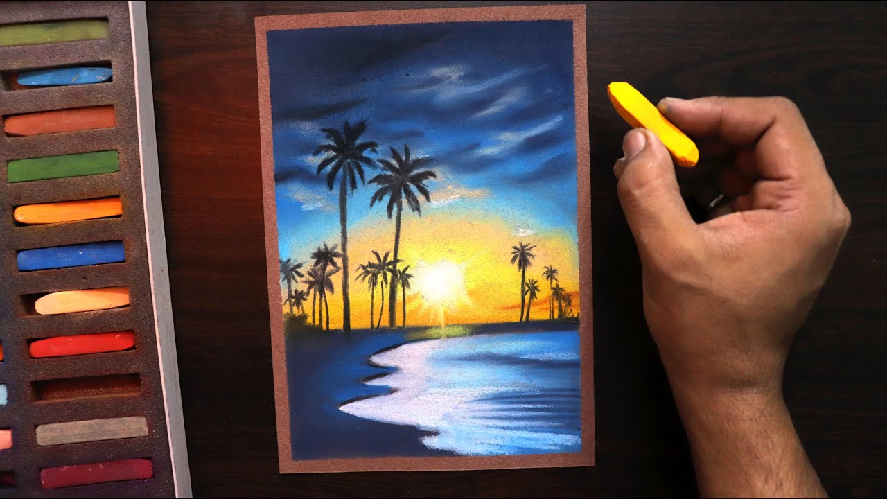 How to draw sunset nature  landscape for beginners easy