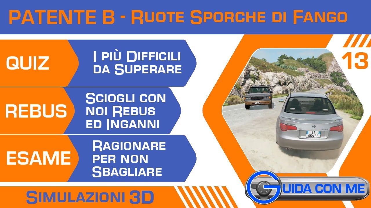 QUIZ patente B 2023-RUOTE INFANGATE:SI ACCEDE IN STRADA?-I pi&ugrave; difficili ragionati in simulazioni 3D