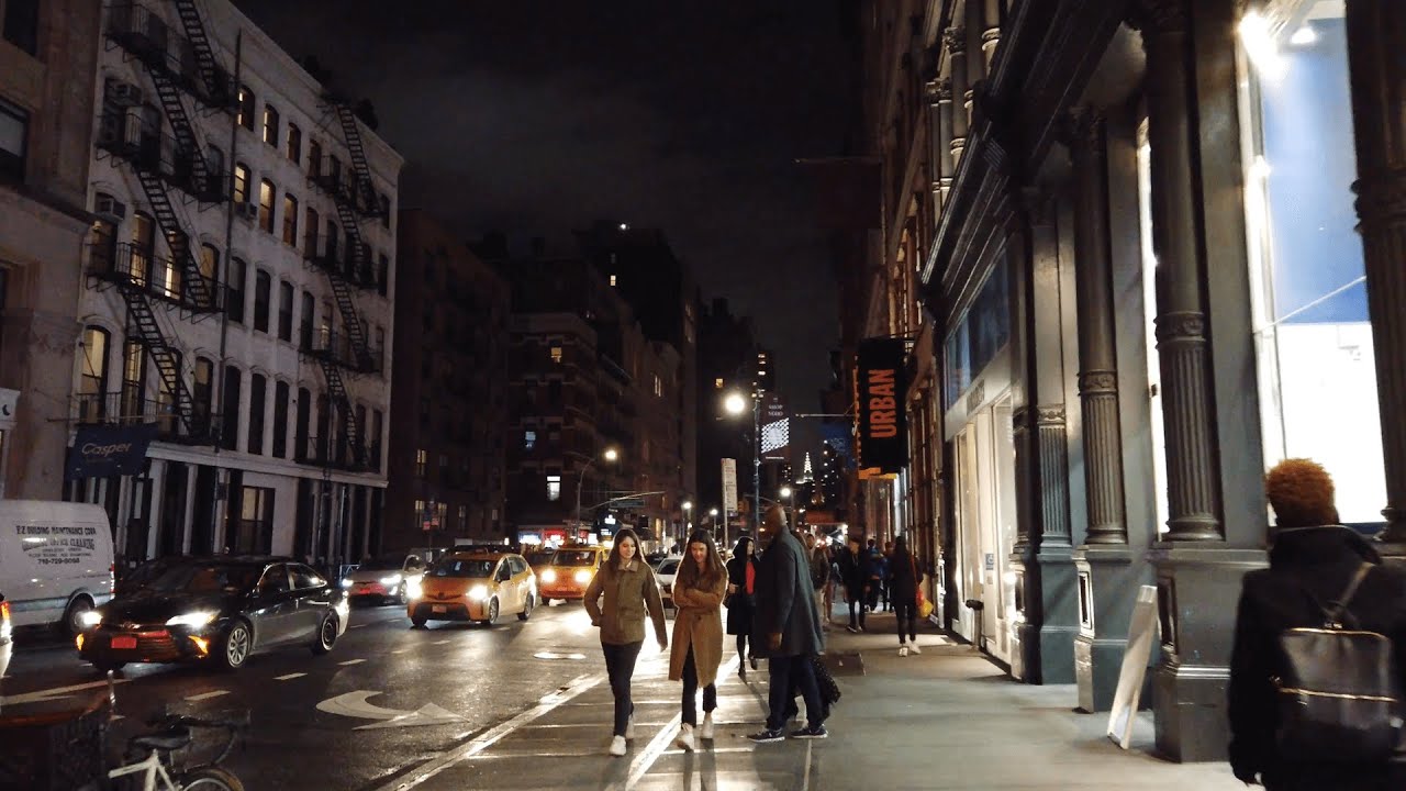 NYC Walk ⁴ᴷ⁶⁰ :  Noho at Night - Downtown Manhattan New York