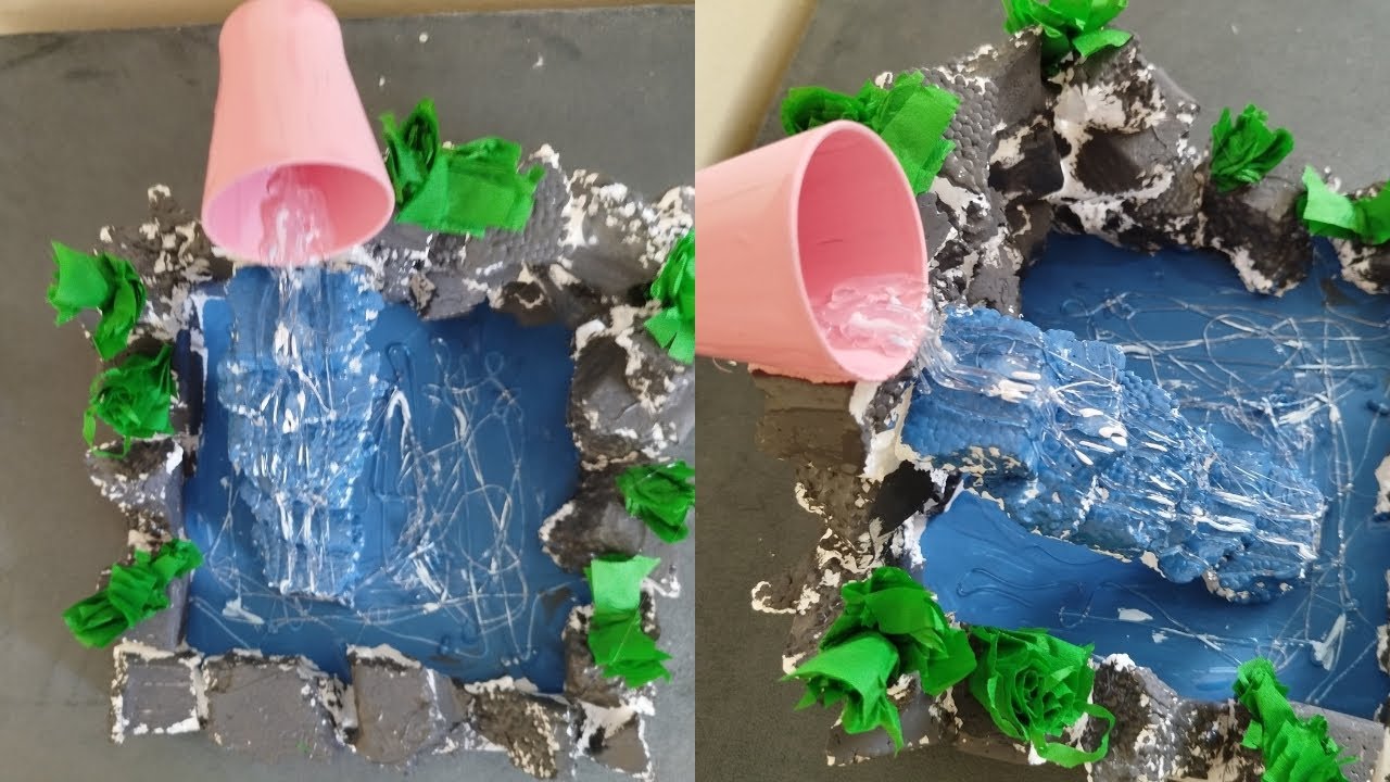 Mini cascada con material reciclado - mini snowfall made from recycled materials 