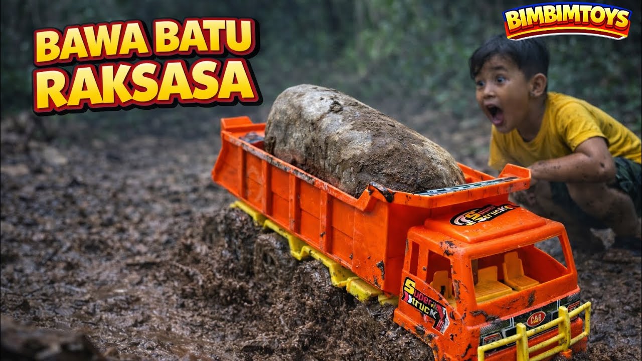 TRUK DUMP MAINAN BAWA BATU RAKSASA! Melewati jalan yang berlumpur parah!😱🚛 | Bimbimtoys