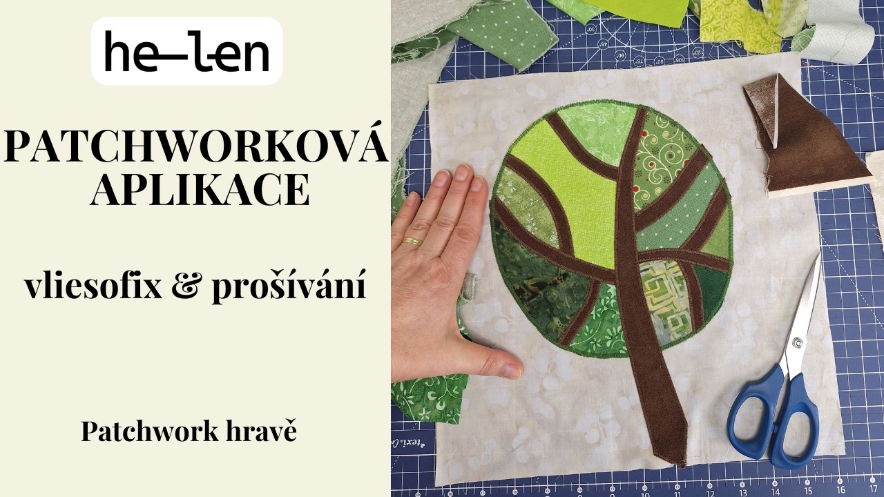 Patchworková aplikace krok za krokem | Vliesofix, lepení a prošívání motivu strom