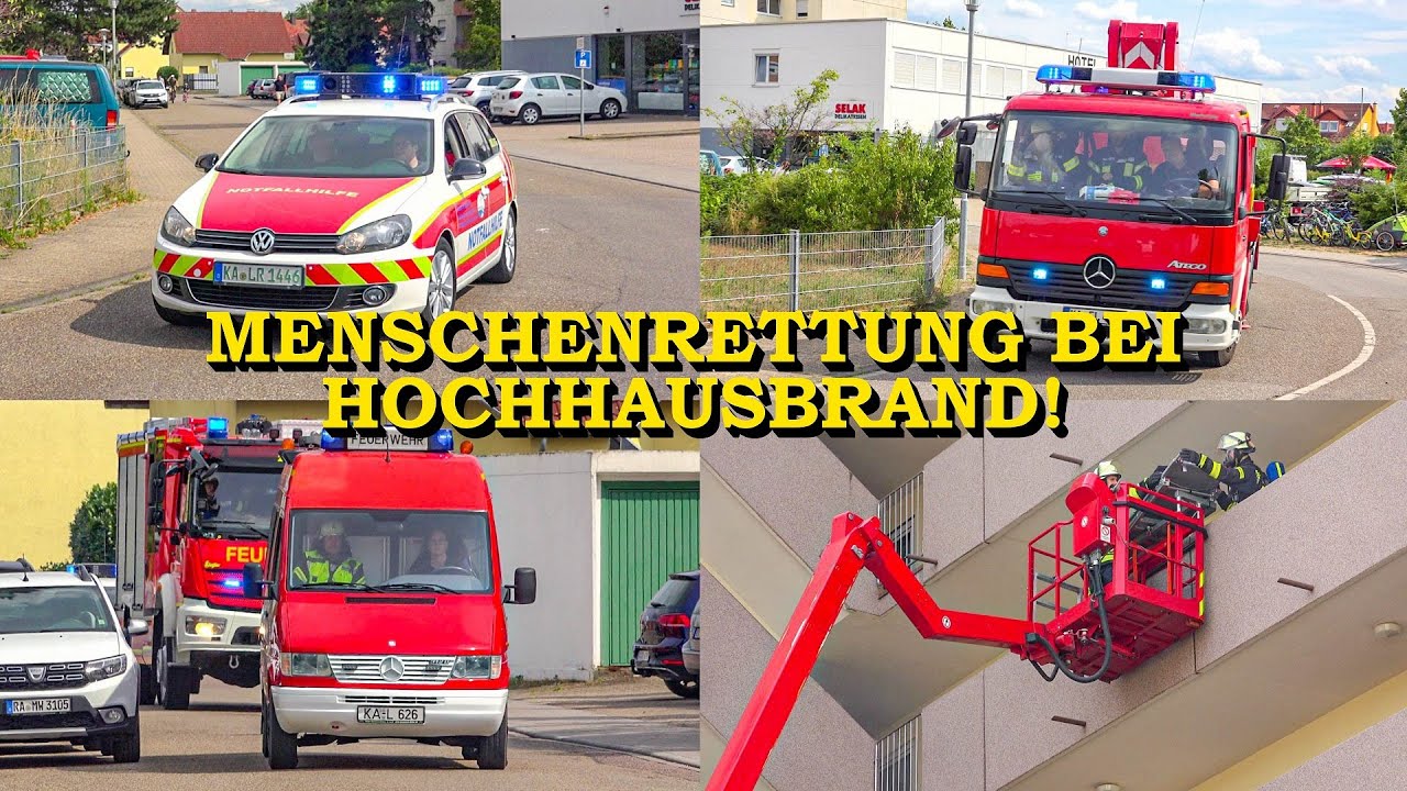 [FEUER IN HOCHHAUS: BEWOHNER IN GEFAHR] - HAUPTÜBUNG der FEUERWEHR in LEOPOLDSHAFEN - | + ALARMFAHRT