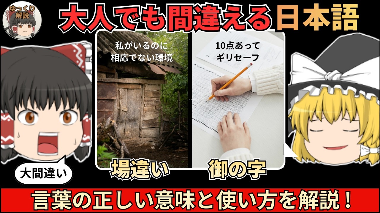 【ゆっくり解説】【大人でも間違える言葉】台風一過、辛党、御の字、是非もない、場違い、齟齬、あなたは大丈夫!?知っているようで知らない日本語