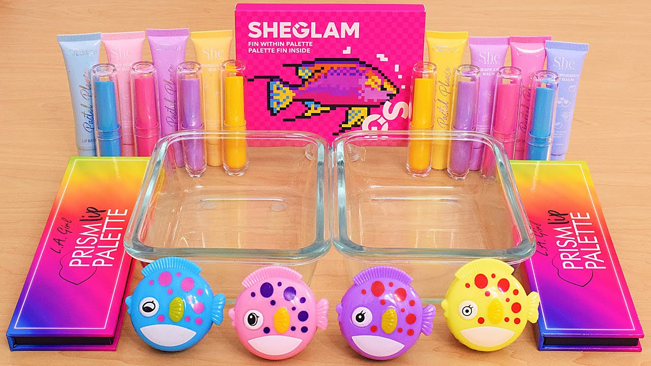 Pink Purple vs Blue Yellow - Mixing Makeup Eyeshadow Into Slime ASMR