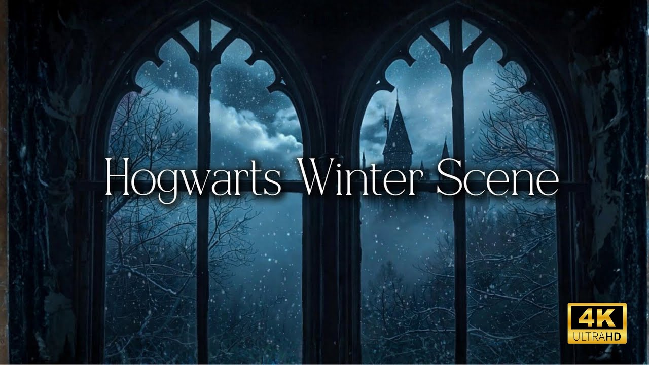 Harry Potter Castle Window ❄️ Snowfall Ambience 4K | Relaxing Night Atmosphere