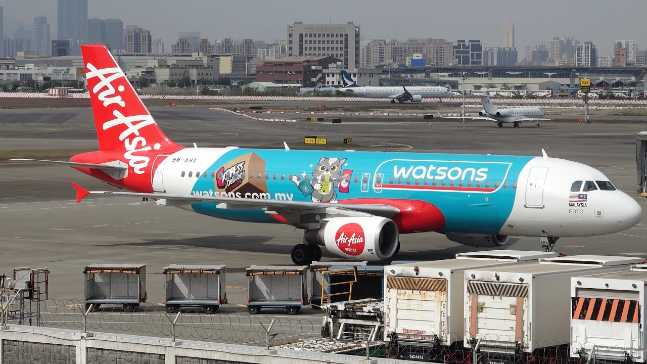 首見馬來西亞亞洲航空屈臣氏彩繪機9M-AHX！高雄機場飛機起降｜Plane Spotting at Kaohsiung Int’l Airport (KHH/RCKH)
