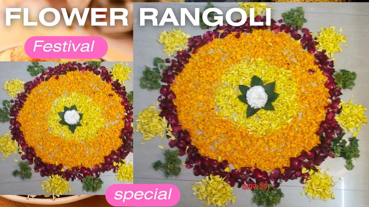Simple and Easy flower rangoli design for festival #rangoli #rangolidesign #viral
