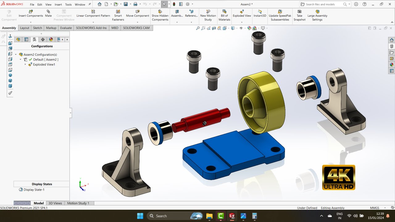 Tutorial Assembly Solidworks Belt Roll Support | bahasa indonesia | 4K 60fps
