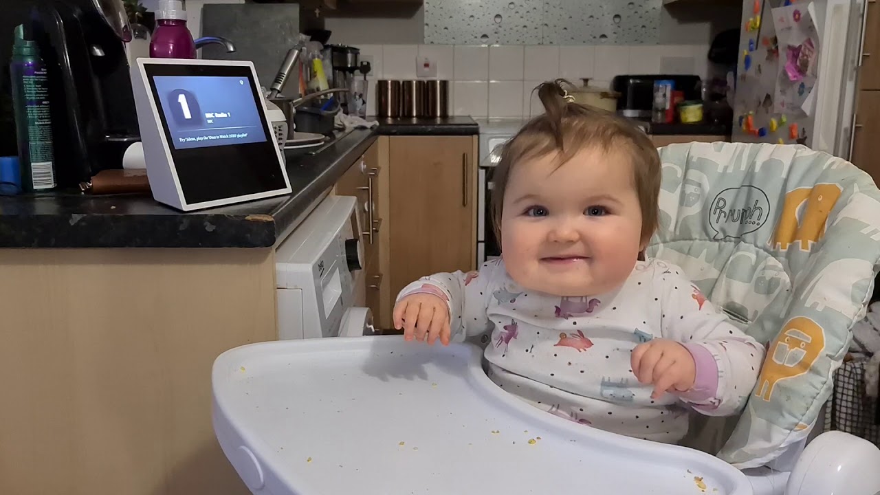 Baby Emilia confused by Alexa then raves to Biffy Clyro