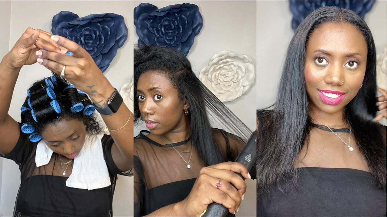 Tension Roller Set and Silk Press On Natural Hair  Great Result !
