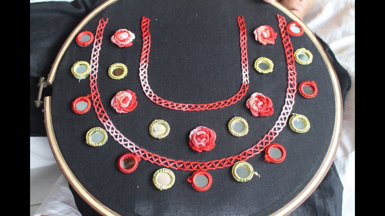 Hand Embroidery | Mirror neck design for dresses