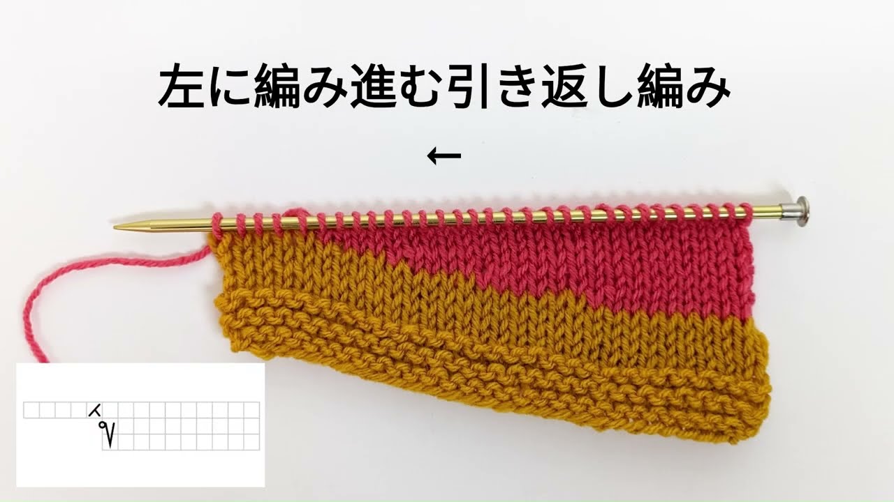 編み進む引き返し編み（左）