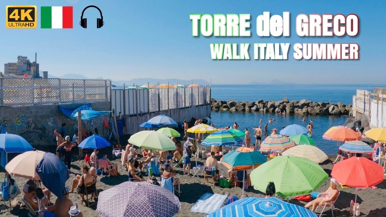 Torre del Greco, Walking Tour | 2023 August Beach Walk - 4K UHD