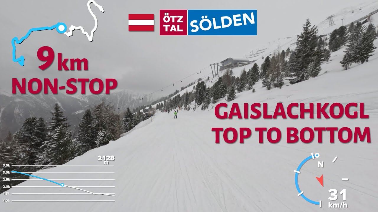 Skiing Top to Bottom in Sölden, Austria - Gaislachkogl Valley Run - 4K