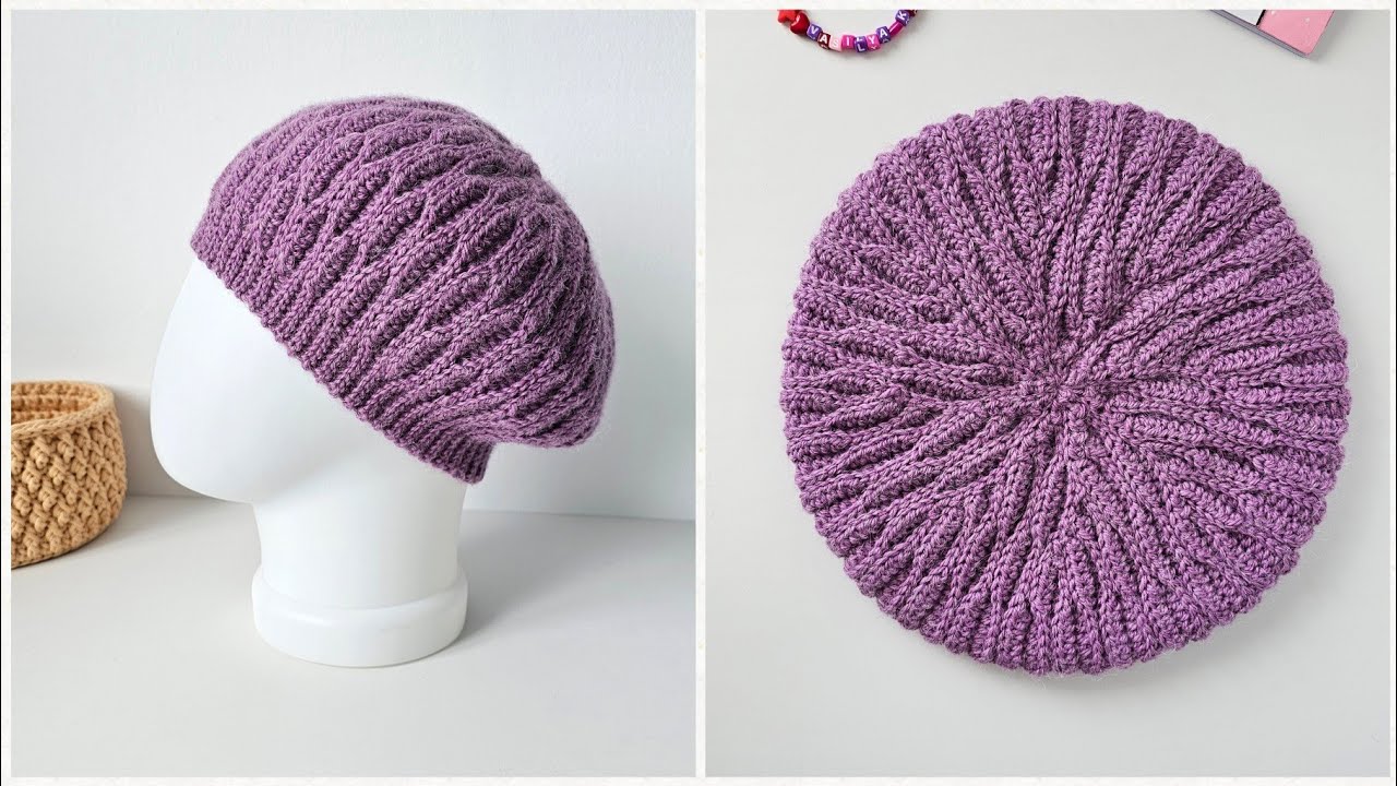 Берет крючком из одного мотка! 🧶 Красивый узор &ldquo;Соты&rdquo; Подробный мастер-класс Beautiful Crochet Beret