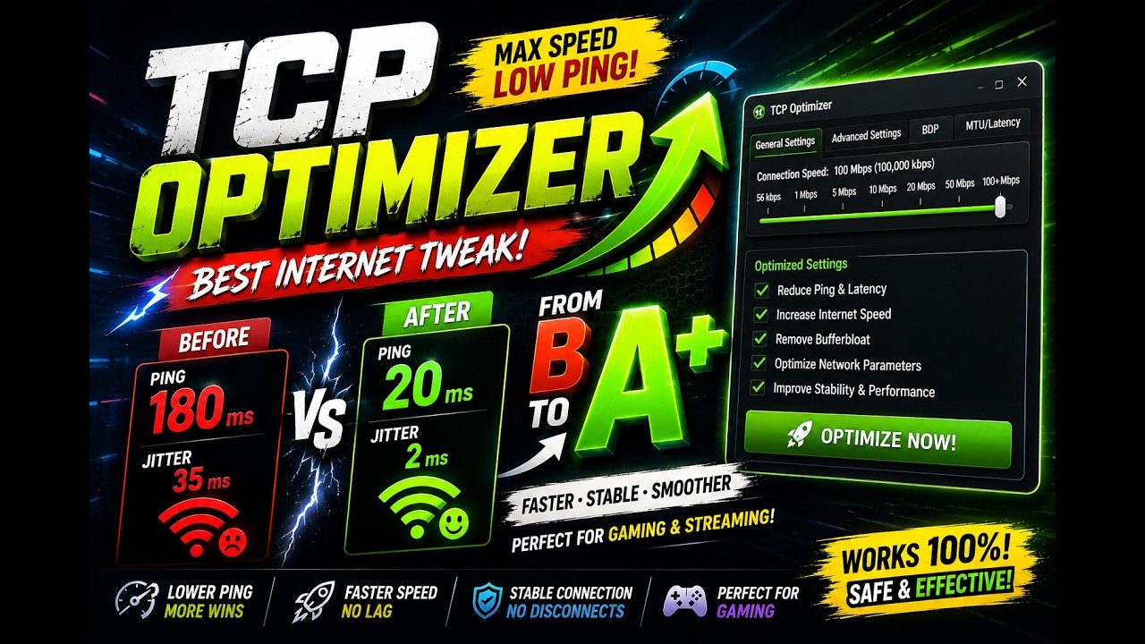 TCP Optimizer 2026 🔥 LOWER PING & FIX LAG! | Best Windows Network Settings