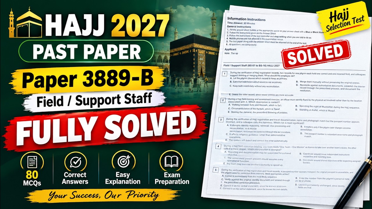 Moavineen-e-Hujjaj 2027 Field/Support Staff Test &mdash; FULLY SOLVED OTS Paper (All 80 MCQs + Answer Key)