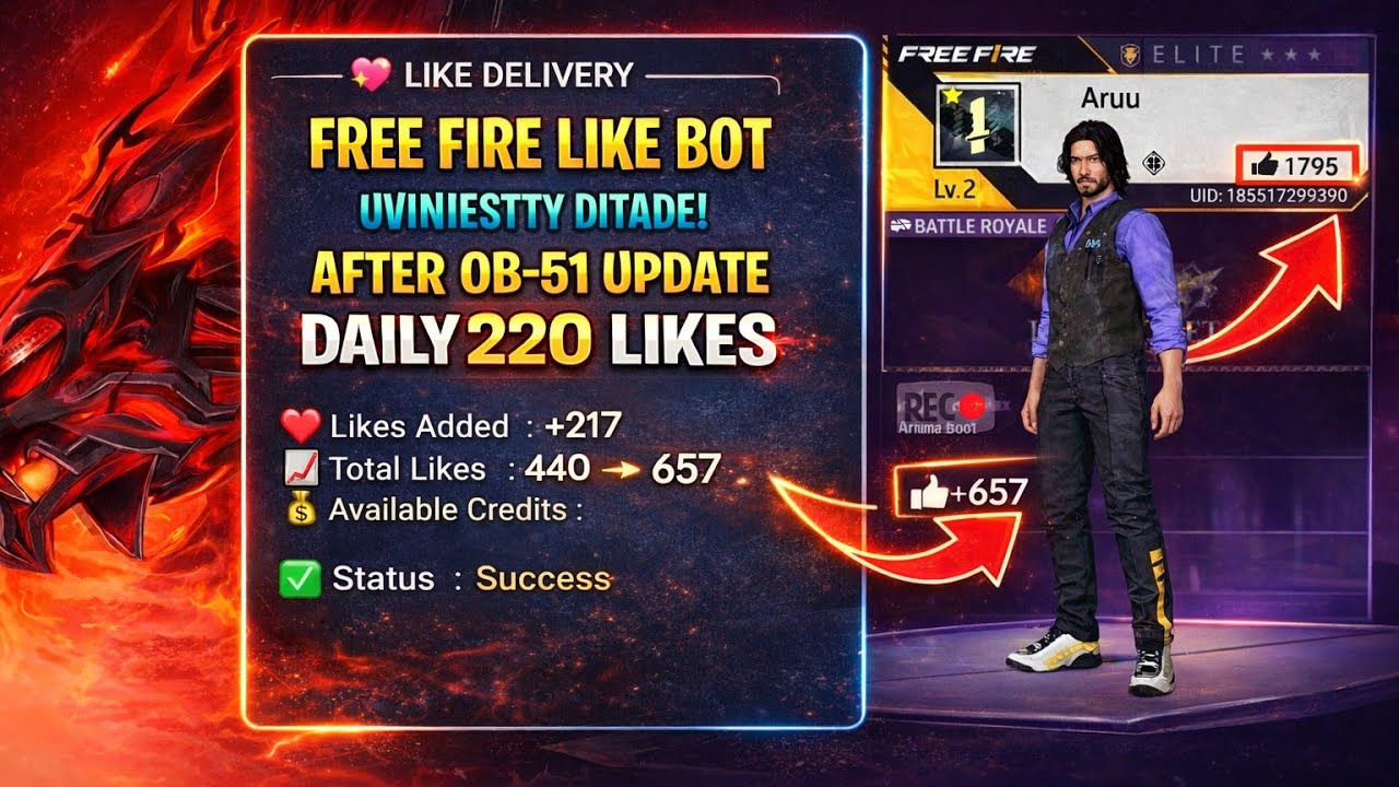 How To Get Daily 220 likes after ob51 || FREE FIRE 🔥 LIKE Bot 
