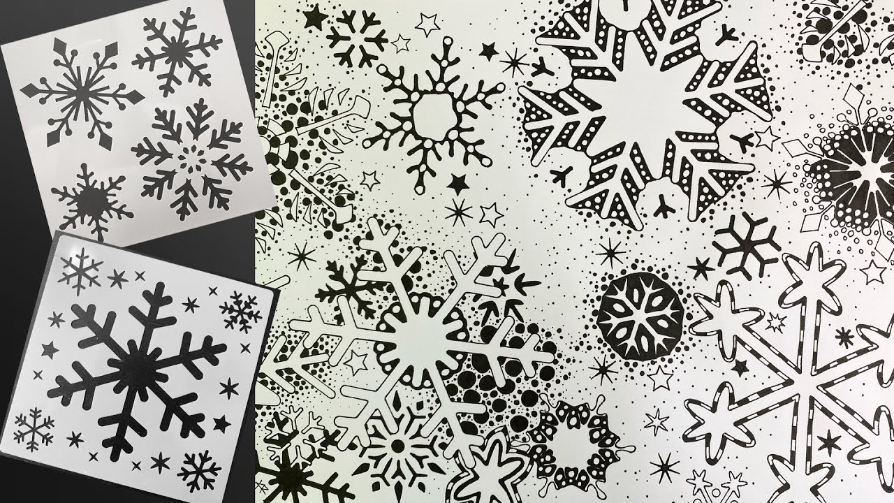 Doodle Art Ink Drawing - starting with snowflake stencils - 373