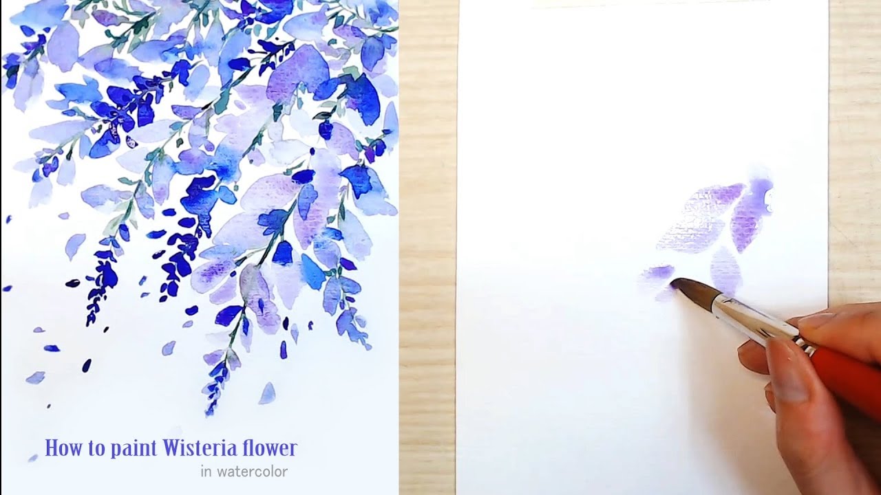 How to paint Wisteria flower in watercolor step by step
