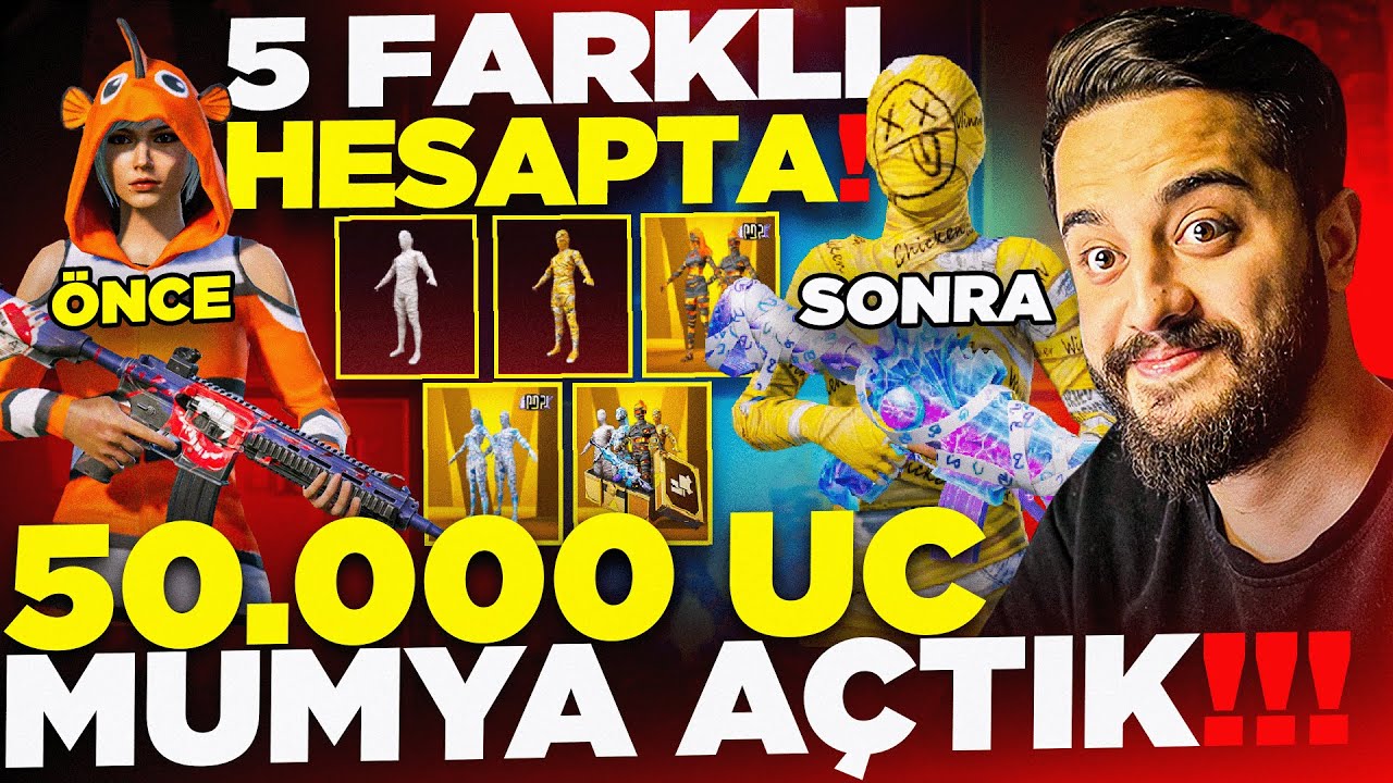 5 FARKLI BOŞ HESAPLARDA 50.000 UC MUMYA SANDIĞI AÇTIK! İNANILMAZ ŞANSLI! PUBG Mobile