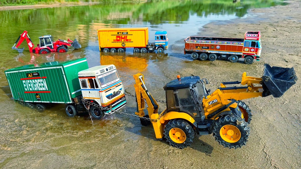 Jcb Video | New TATA Dumper River Accident Pulling Out Jcb 3dx? Tractor Cartoon | Jcb Cartoon Video