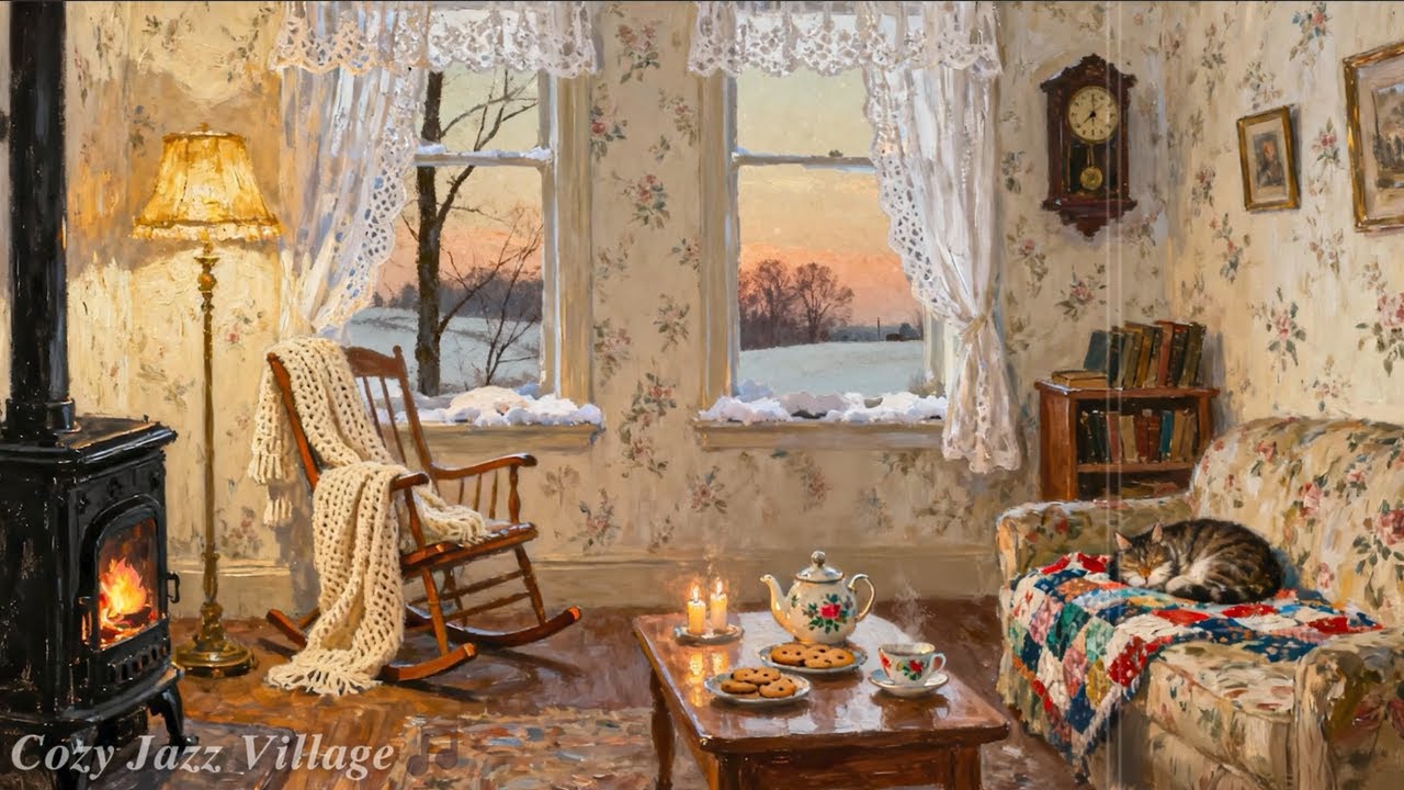 Peaceful 1940s snowy jazz Winter Evening | Cozy vintage oldies playing in another room