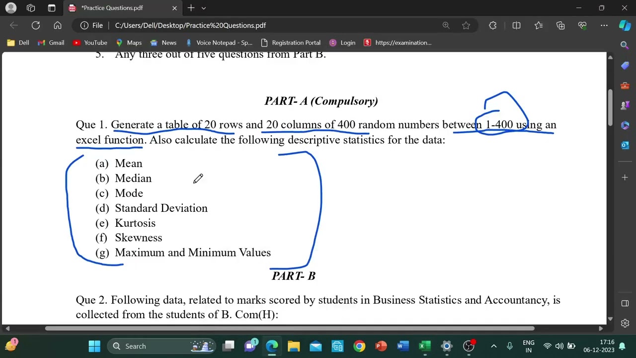 Business Statistics Practical Lab Excel Questions and Solutions (B. Com/B.Com Hons Sem 3/Sem 4)