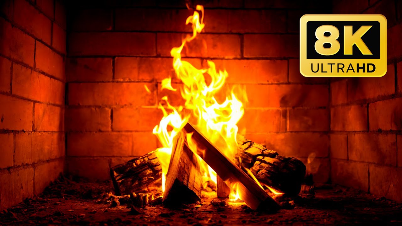 Ultra HD 8K Fireplace 🔥 Bright Orange Flames and Crackling Burning Logs