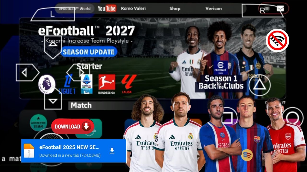 EFOOTBALL PES 2027 для PPSSPP: полное обновление трансферов и форм, лица сезона 2026/27, камера в...