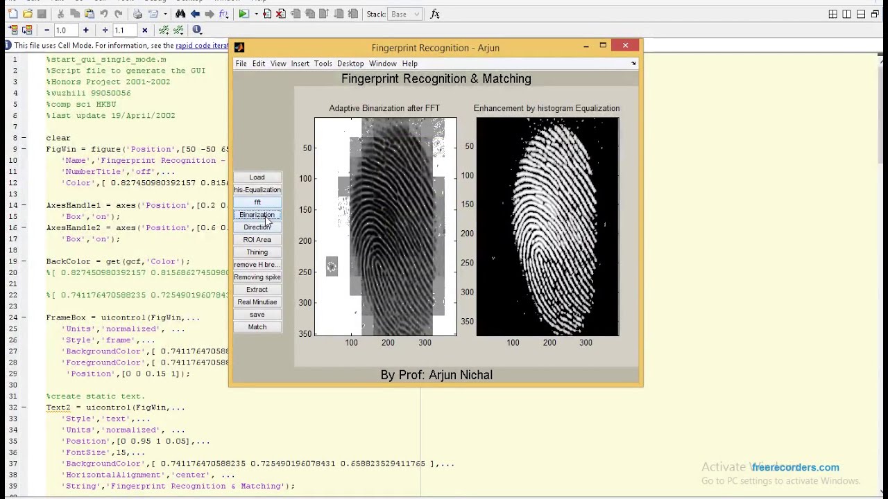 MATLAB code of Finger print  Recognition