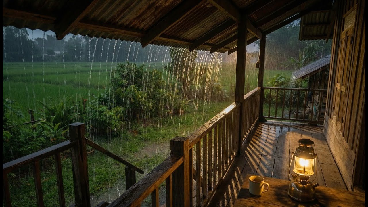 ฝนตกใส่หลังคาสังกะสี เสียงจิ้งหรีด กล่อมนอนหลับสบายใน 10 นาที🌧️ Rain On Tin Roof with Crickets Sound
