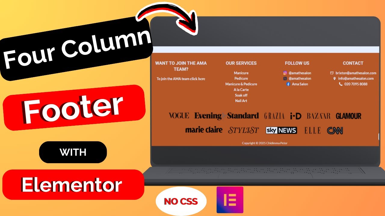 How to Create a Four Column Footer in WordPress Using Elementor