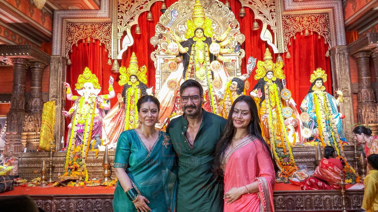 Ajay Devgn with Family arrives at North Bombay Durga Puja | Kajol, Nysa, Tanishaa