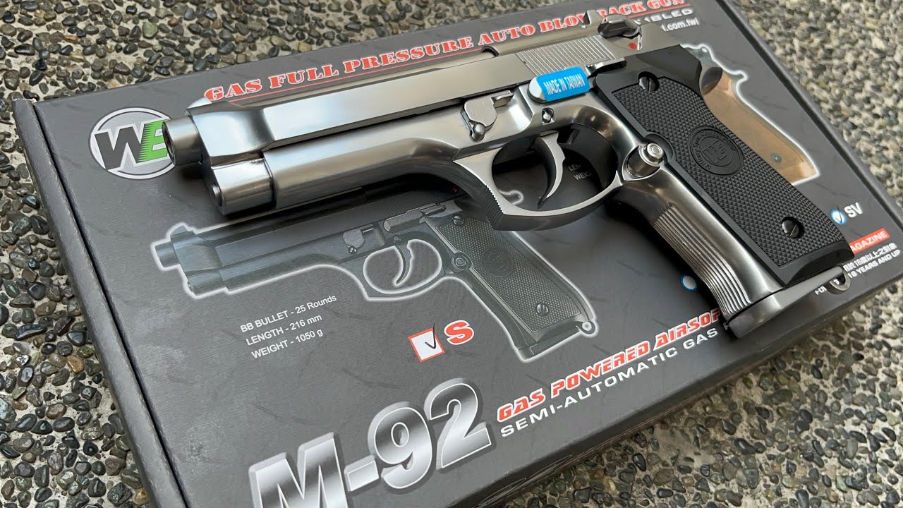 WE Airsoft M92 Silver Full Metal Gas Blowback Pistol quick review and testing