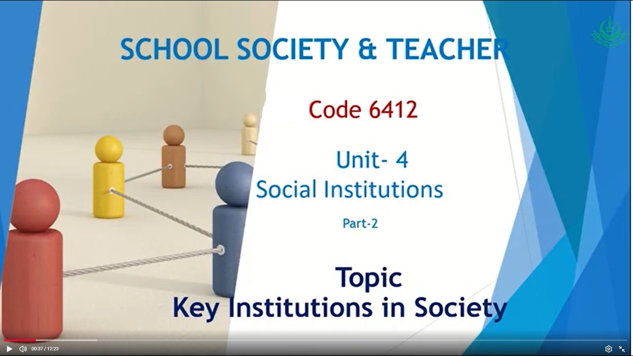 School Society and Teacher | 6412 | Unit 4 | Program 11 | Key Institutions in Society | AIOU