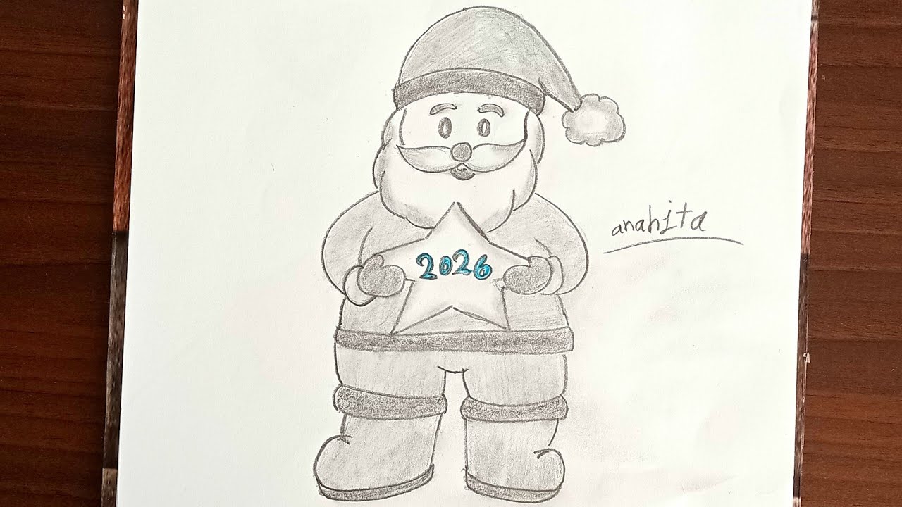 Easy Step-by-Step New Year Drawing– How to Draw a Cute Santa & 2026 Holiday Art#art#tutorial#sketch 