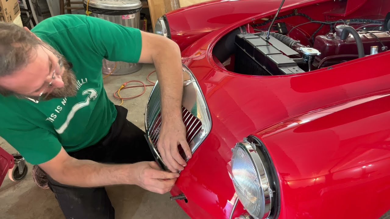 1960 MGA final assembly, grille and bonnet latch
