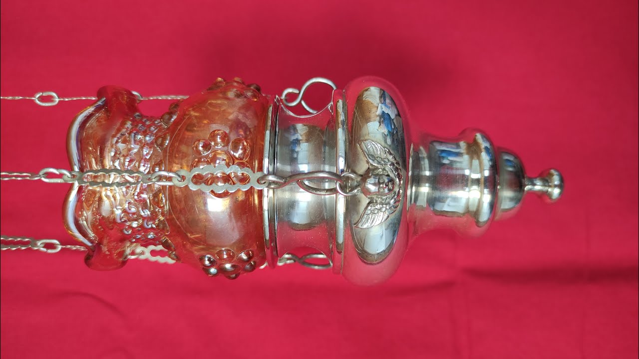 4003 Imperial Polish Russian master icon vigil lamp finelly cut & curved w glass лампада