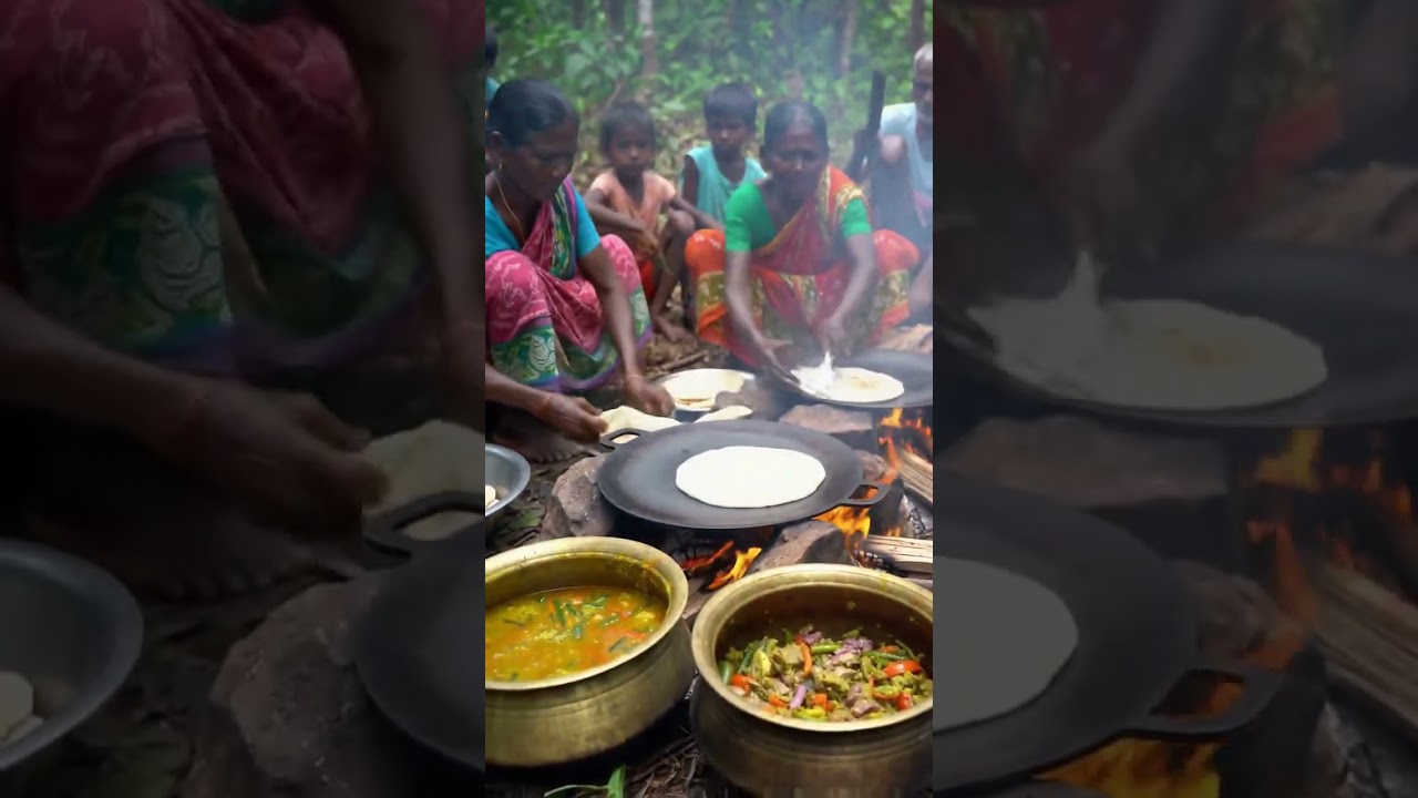 Traditional Aadiwasi Food Cooking in Jungle | Desi Village Style Roti & Curry #aadiwashi #cooking