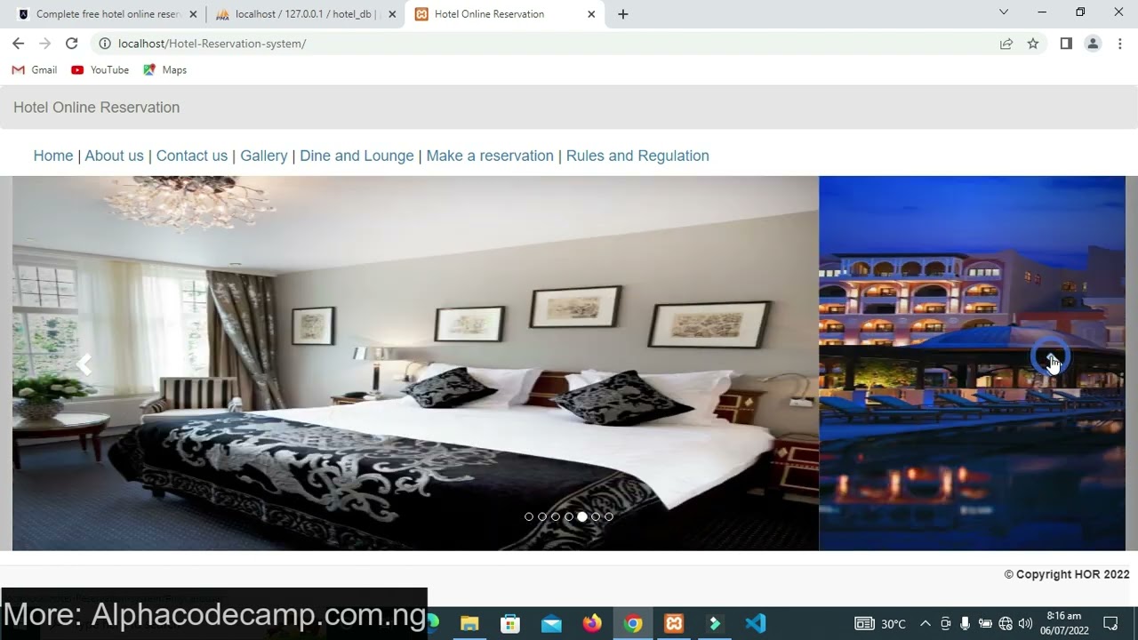 Complete free online hotel reservation website script using php, MySQL