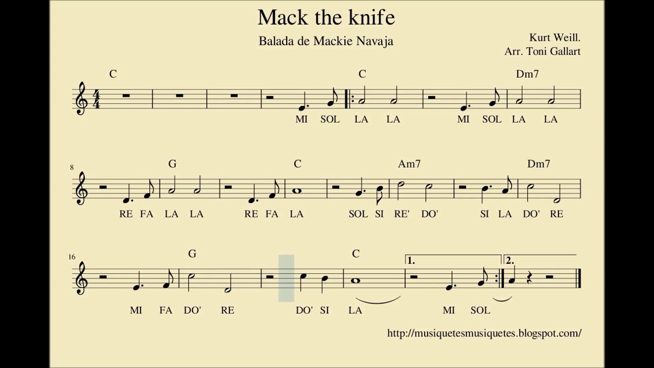 Mack the knife. Sí melodía. Flauta, violín, oboe,... Balada de Mackie Navaja Kurt Weill.
